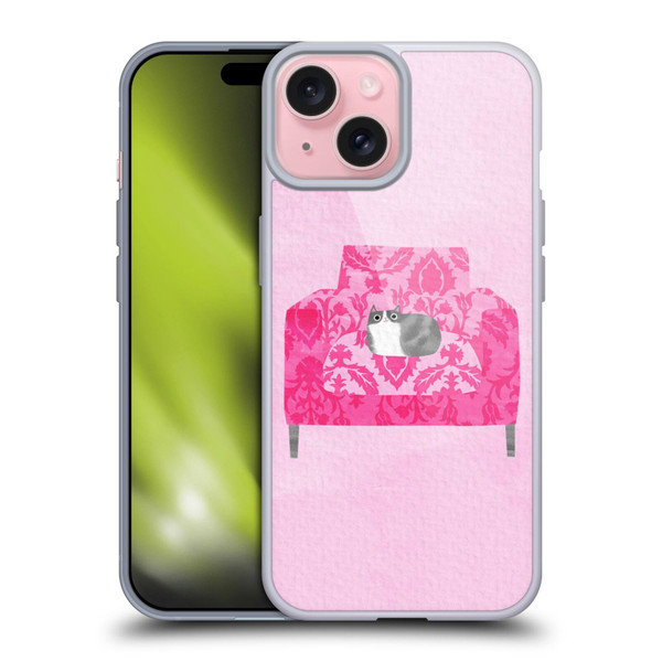 Planet Cat Arm Chair Rose Chair Cat Soft Gel Case for Apple iPhone 15