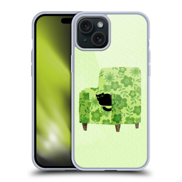 Planet Cat Arm Chair Pear Green Chair Cat Soft Gel Case for Apple iPhone 15 Plus