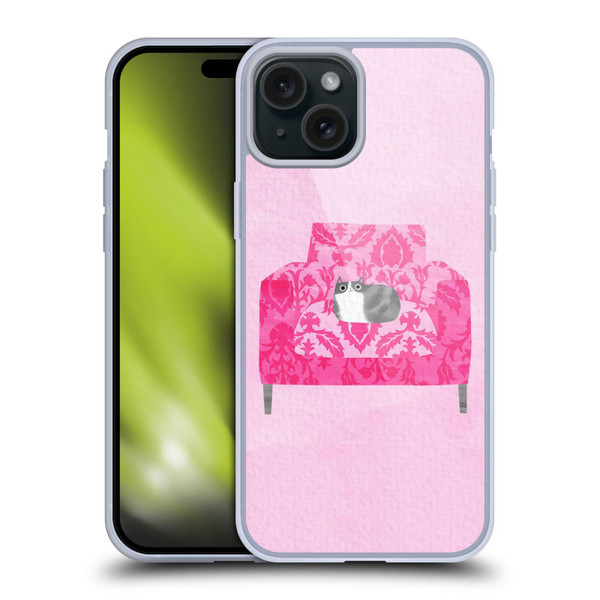 Planet Cat Arm Chair Rose Chair Cat Soft Gel Case for Apple iPhone 15 Plus