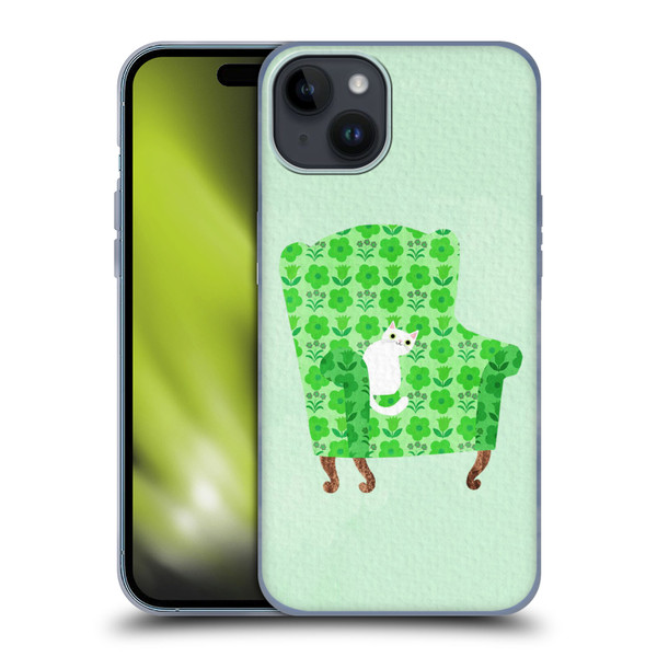Planet Cat Arm Chair Spring Green Chair Cat Soft Gel Case for Apple iPhone 15 Plus