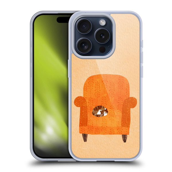 Planet Cat Arm Chair Orange Chair Cat Soft Gel Case for Apple iPhone 15 Pro