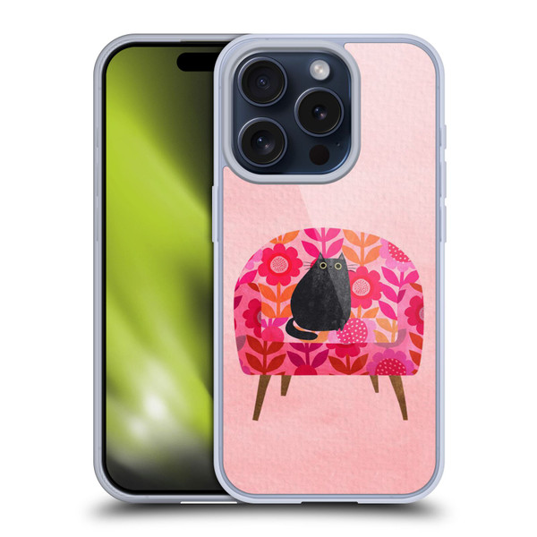 Planet Cat Arm Chair Red Chair Cat Soft Gel Case for Apple iPhone 15 Pro