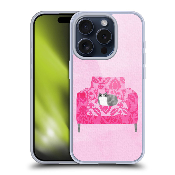 Planet Cat Arm Chair Rose Chair Cat Soft Gel Case for Apple iPhone 15 Pro