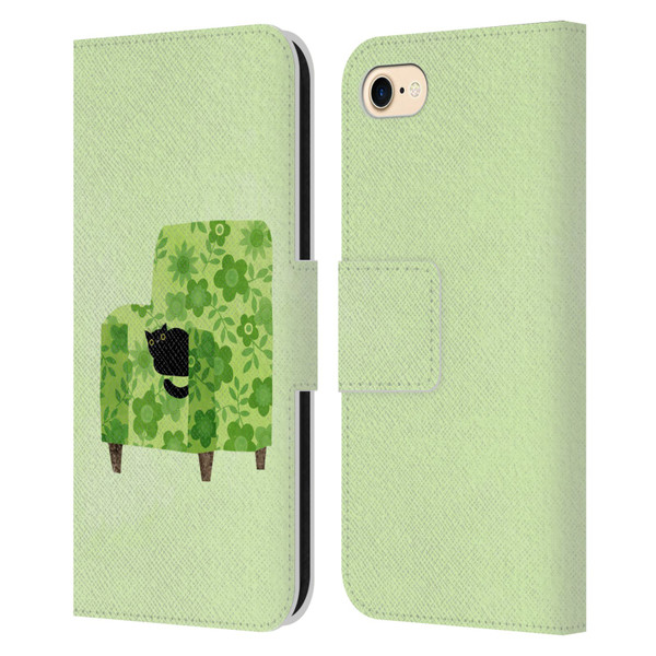 Planet Cat Arm Chair Pear Green Chair Cat Leather Book Wallet Case Cover For Apple iPhone 7 / 8 / SE 2020 & 2022