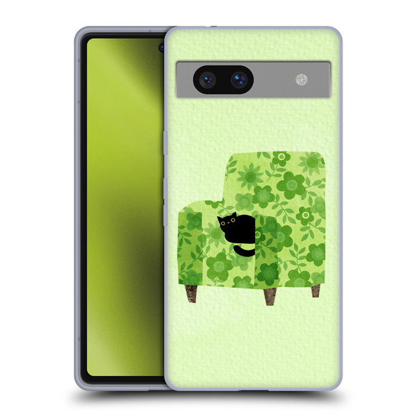 Planet Cat Arm Chair Pear Green Chair Cat Soft Gel Case for Google Pixel 7a