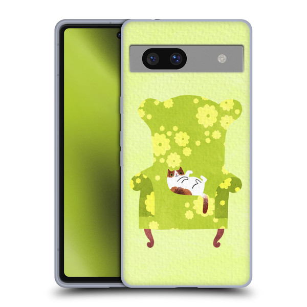 Planet Cat Arm Chair Lime Chair Cat Soft Gel Case for Google Pixel 7a