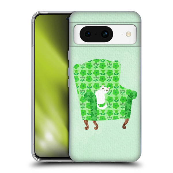 Planet Cat Arm Chair Spring Green Chair Cat Soft Gel Case for Google Pixel 8