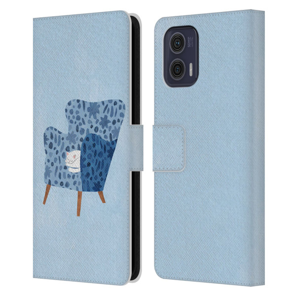 Planet Cat Arm Chair Cornflower Chair Cat Leather Book Wallet Case Cover For Motorola Moto G73 5G