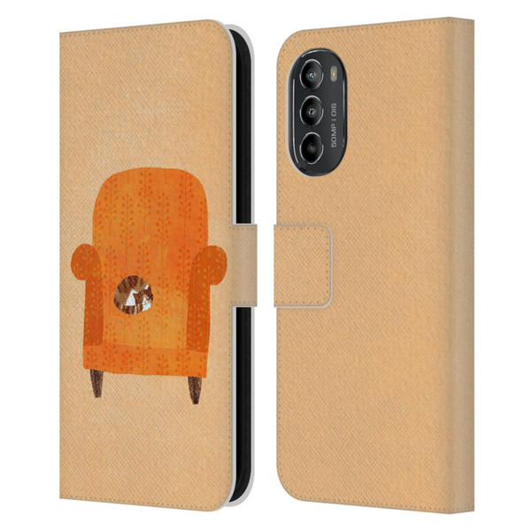 Planet Cat Arm Chair Orange Chair Cat Leather Book Wallet Case Cover For Motorola Moto G82 5G