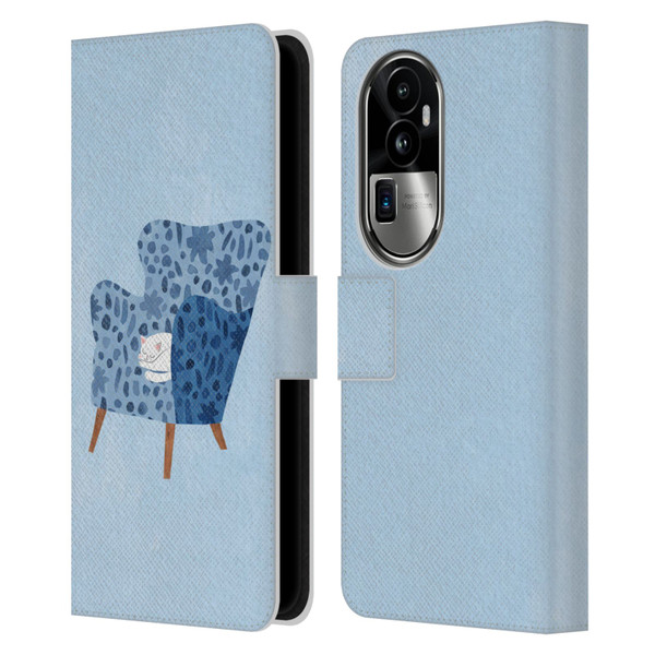 Planet Cat Arm Chair Cornflower Chair Cat Leather Book Wallet Case Cover For OPPO Reno10 Pro+