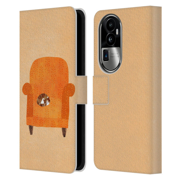 Planet Cat Arm Chair Orange Chair Cat Leather Book Wallet Case Cover For OPPO Reno10 Pro+