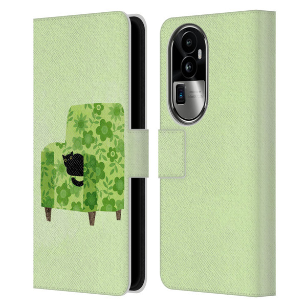 Planet Cat Arm Chair Pear Green Chair Cat Leather Book Wallet Case Cover For OPPO Reno10 Pro+