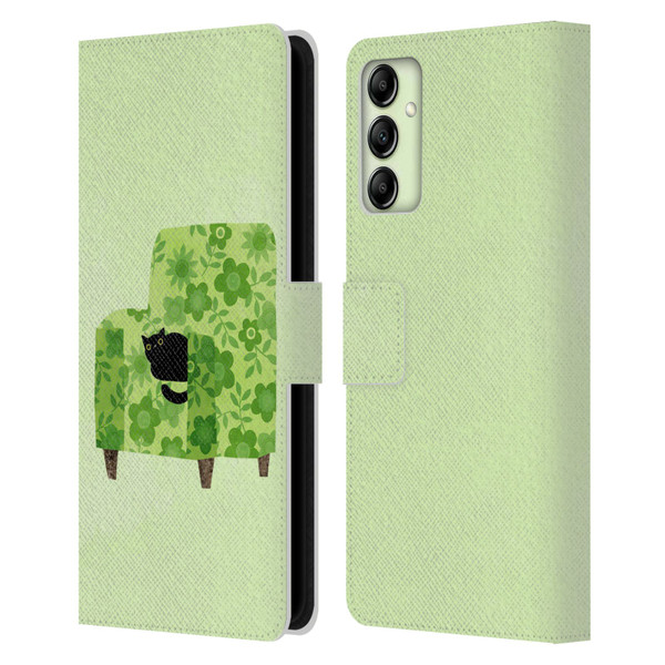 Planet Cat Arm Chair Pear Green Chair Cat Leather Book Wallet Case Cover For Samsung Galaxy A14 5G