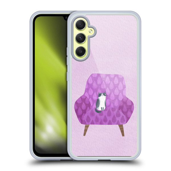 Planet Cat Arm Chair Lilac Chair Cat Soft Gel Case for Samsung Galaxy A34 5G