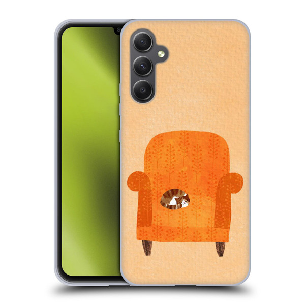 Planet Cat Arm Chair Orange Chair Cat Soft Gel Case for Samsung Galaxy A34 5G