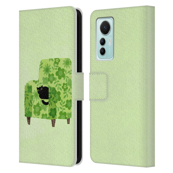 Planet Cat Arm Chair Pear Green Chair Cat Leather Book Wallet Case Cover For Xiaomi 12 Lite