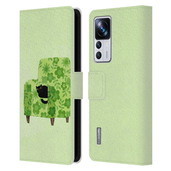 Planet Cat Arm Chair Pear Green Chair Cat Leather Book Wallet Case Cover For Xiaomi 12T Pro