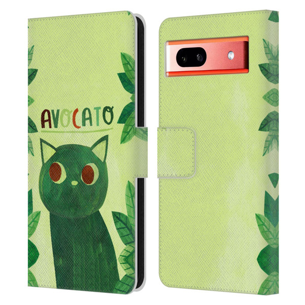 Planet Cat Puns Avocato Leather Book Wallet Case Cover For Google Pixel 7a