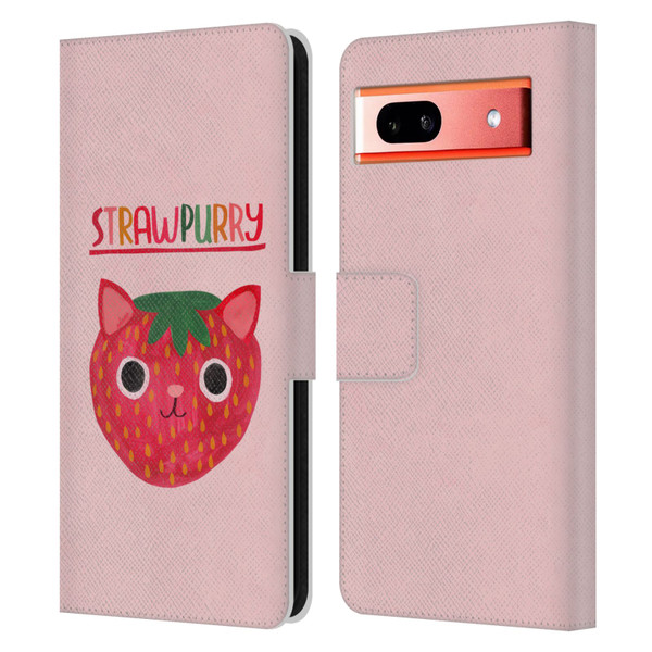 Planet Cat Puns Strawpurry Leather Book Wallet Case Cover For Google Pixel 7a