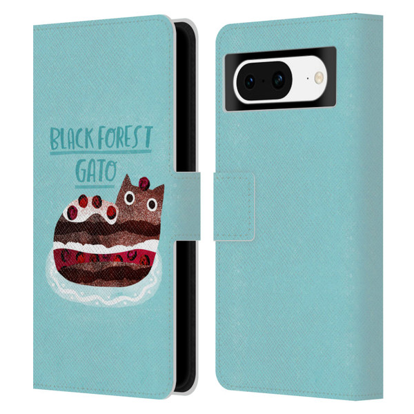 Planet Cat Puns Black Forest Gato Leather Book Wallet Case Cover For Google Pixel 8