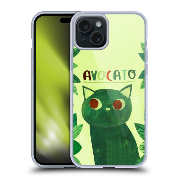 Planet Cat Puns Avocato Soft Gel Case for Apple iPhone 15 Plus