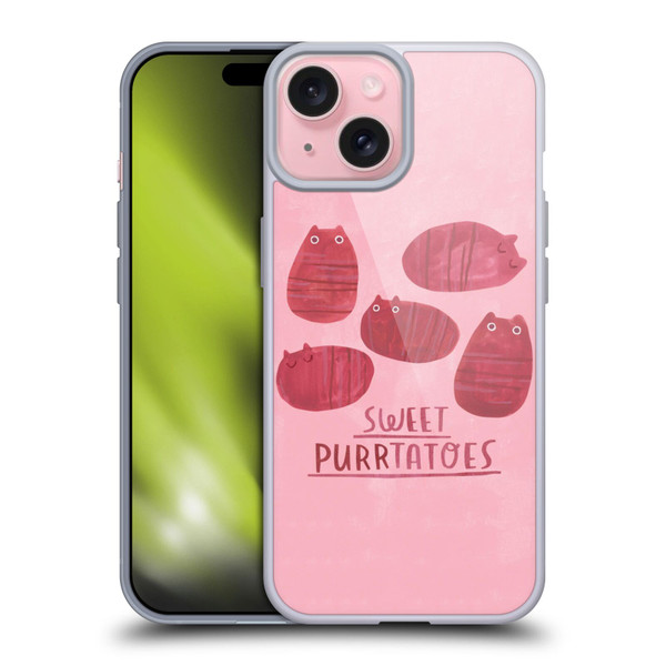 Planet Cat Puns Sweet Purrtatoes Soft Gel Case for Apple iPhone 15