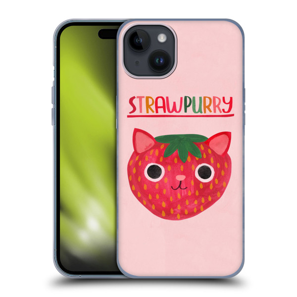 Planet Cat Puns Strawpurry Soft Gel Case for Apple iPhone 15 Plus