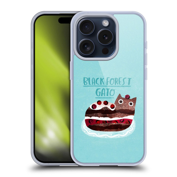 Planet Cat Puns Black Forest Gato Soft Gel Case for Apple iPhone 15 Pro