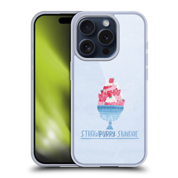 Planet Cat Puns Strawpurry Sundae Soft Gel Case for Apple iPhone 15 Pro