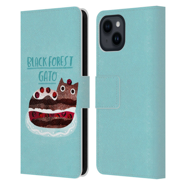 Planet Cat Puns Black Forest Gato Leather Book Wallet Case Cover For Apple iPhone 15