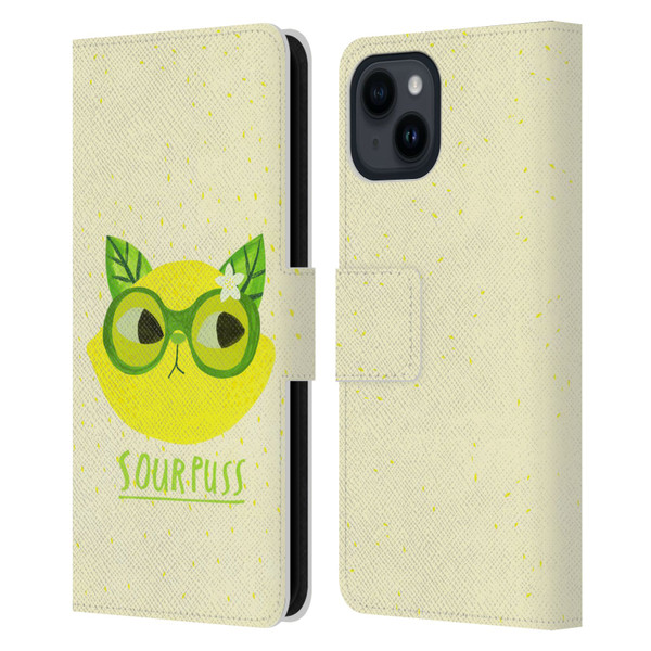 Planet Cat Puns Sour Puss Leather Book Wallet Case Cover For Apple iPhone 15