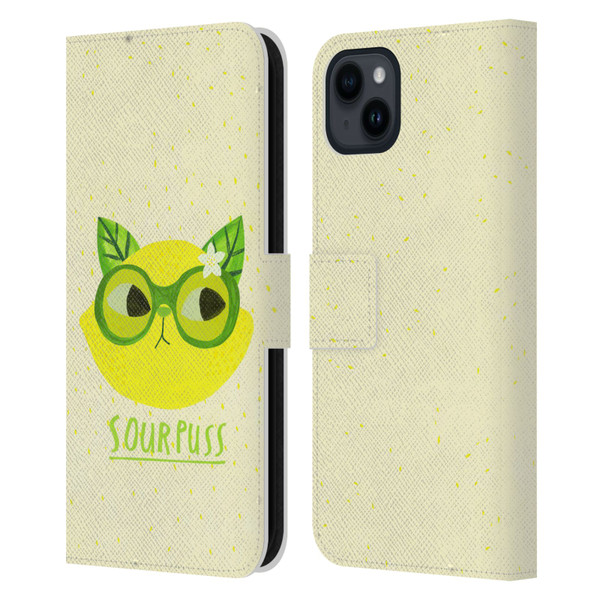 Planet Cat Puns Sour Puss Leather Book Wallet Case Cover For Apple iPhone 15 Plus