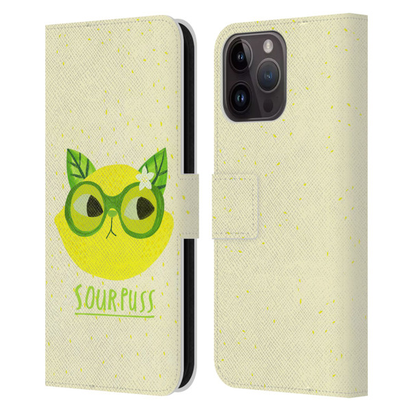 Planet Cat Puns Sour Puss Leather Book Wallet Case Cover For Apple iPhone 15 Pro Max