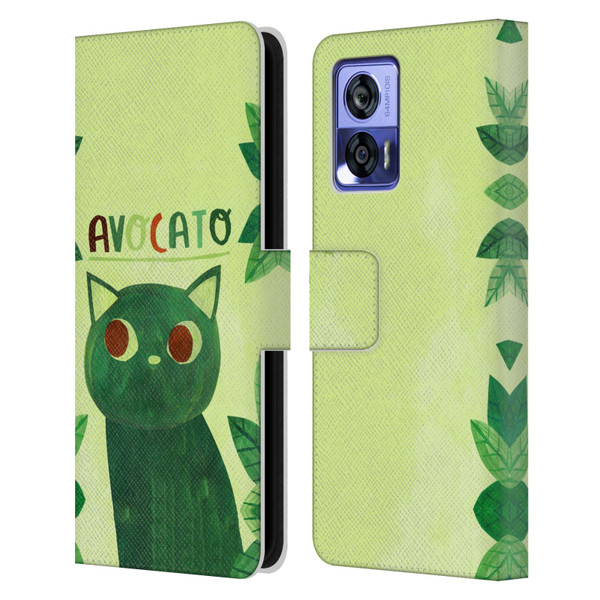 Planet Cat Puns Avocato Leather Book Wallet Case Cover For Motorola Edge 30 Neo 5G