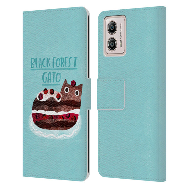 Planet Cat Puns Black Forest Gato Leather Book Wallet Case Cover For Motorola Moto G53 5G