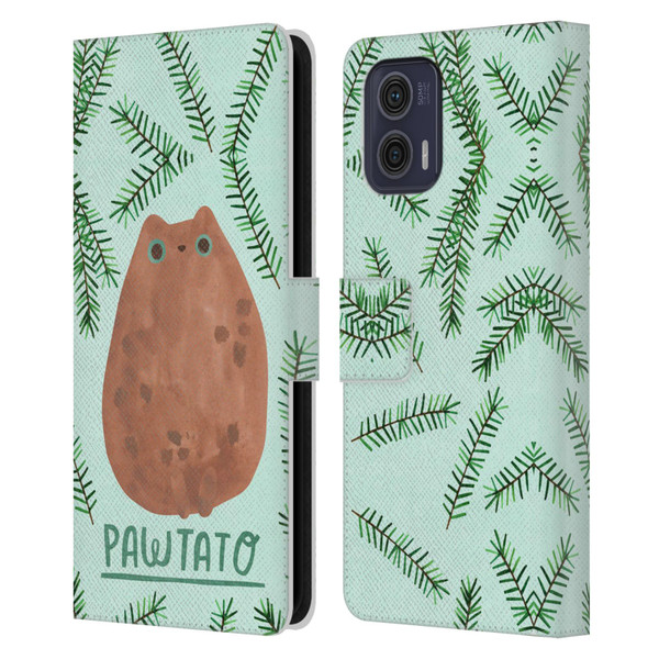 Planet Cat Puns Pawtato Leather Book Wallet Case Cover For Motorola Moto G73 5G