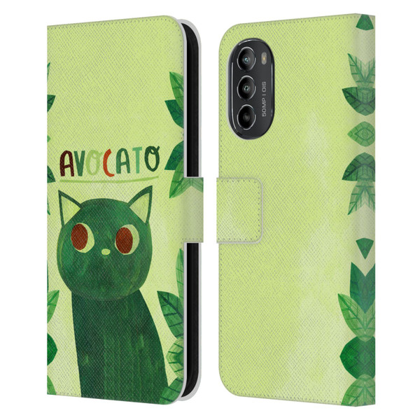 Planet Cat Puns Avocato Leather Book Wallet Case Cover For Motorola Moto G82 5G