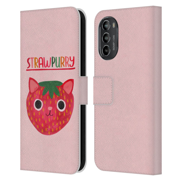 Planet Cat Puns Strawpurry Leather Book Wallet Case Cover For Motorola Moto G82 5G