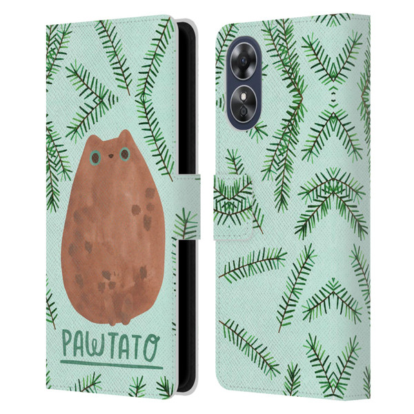 Planet Cat Puns Pawtato Leather Book Wallet Case Cover For OPPO A17