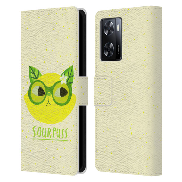 Planet Cat Puns Sour Puss Leather Book Wallet Case Cover For OPPO A57s