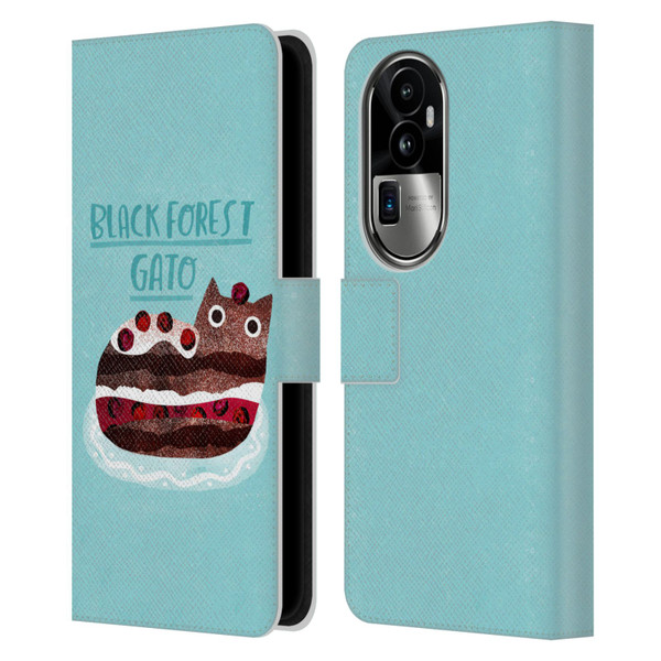 Planet Cat Puns Black Forest Gato Leather Book Wallet Case Cover For OPPO Reno10 Pro+