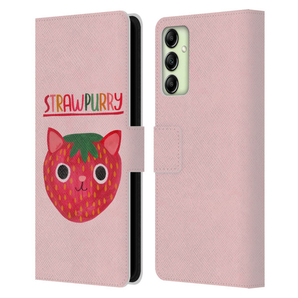 Planet Cat Puns Strawpurry Leather Book Wallet Case Cover For Samsung Galaxy A14 5G