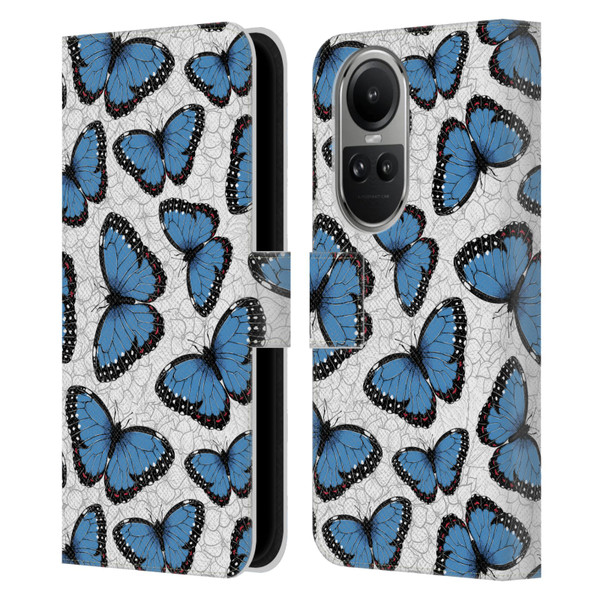 Katerina Kirilova Floral Patterns Blue Butterflies Leather Book Wallet Case Cover For OPPO Reno10 5G / Reno10 Pro 5G