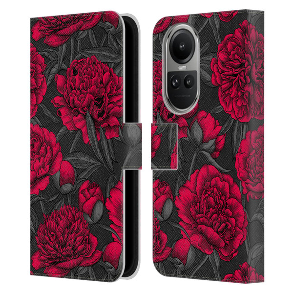 Katerina Kirilova Floral Patterns Night Peony Garden Leather Book Wallet Case Cover For OPPO Reno10 5G / Reno10 Pro 5G