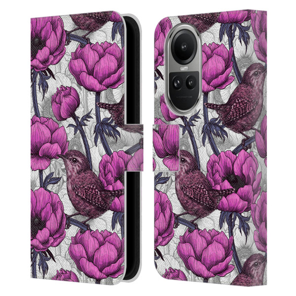 Katerina Kirilova Floral Patterns Wrens In Anemone Garden Leather Book Wallet Case Cover For OPPO Reno10 5G / Reno10 Pro 5G