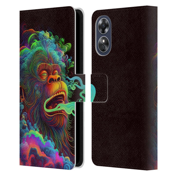 Wumples Cosmic Animals Clouded Monkey Leather Book Wallet Case Cover For OPPO A17