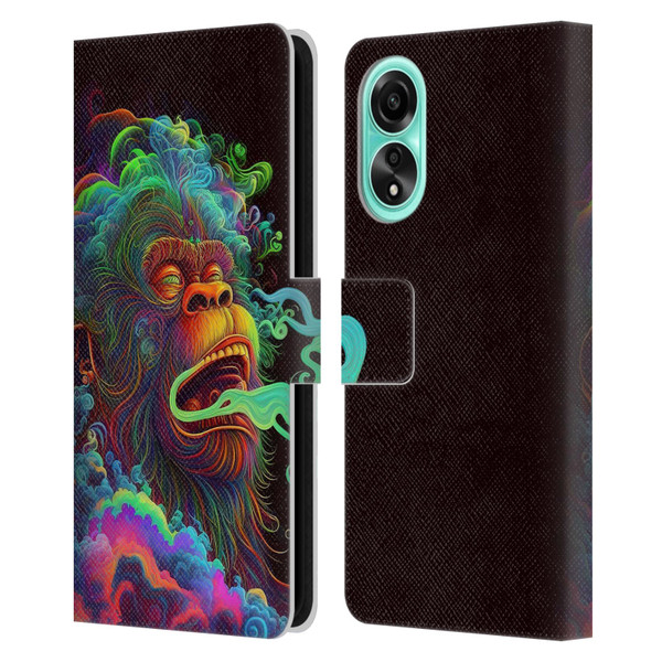 Wumples Cosmic Animals Clouded Monkey Leather Book Wallet Case Cover For OPPO A78 4G