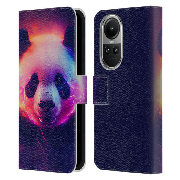 Wumples Cosmic Animals Panda Leather Book Wallet Case Cover For OPPO Reno10 5G / Reno10 Pro 5G