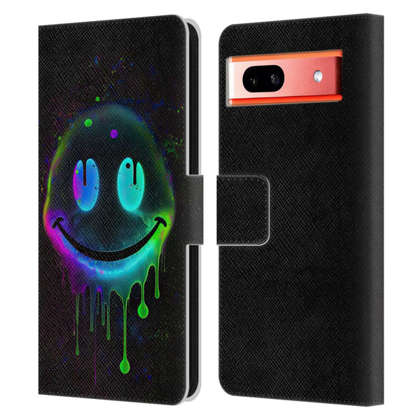 Wumples Cosmic Arts Drip Smiley Leather Book Wallet Case Cover For Google Pixel 7a