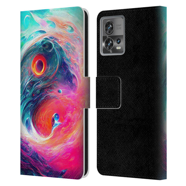 Wumples Cosmic Arts Blue And Pink Yin Yang Vortex Leather Book Wallet Case Cover For Motorola Moto Edge 30 Fusion